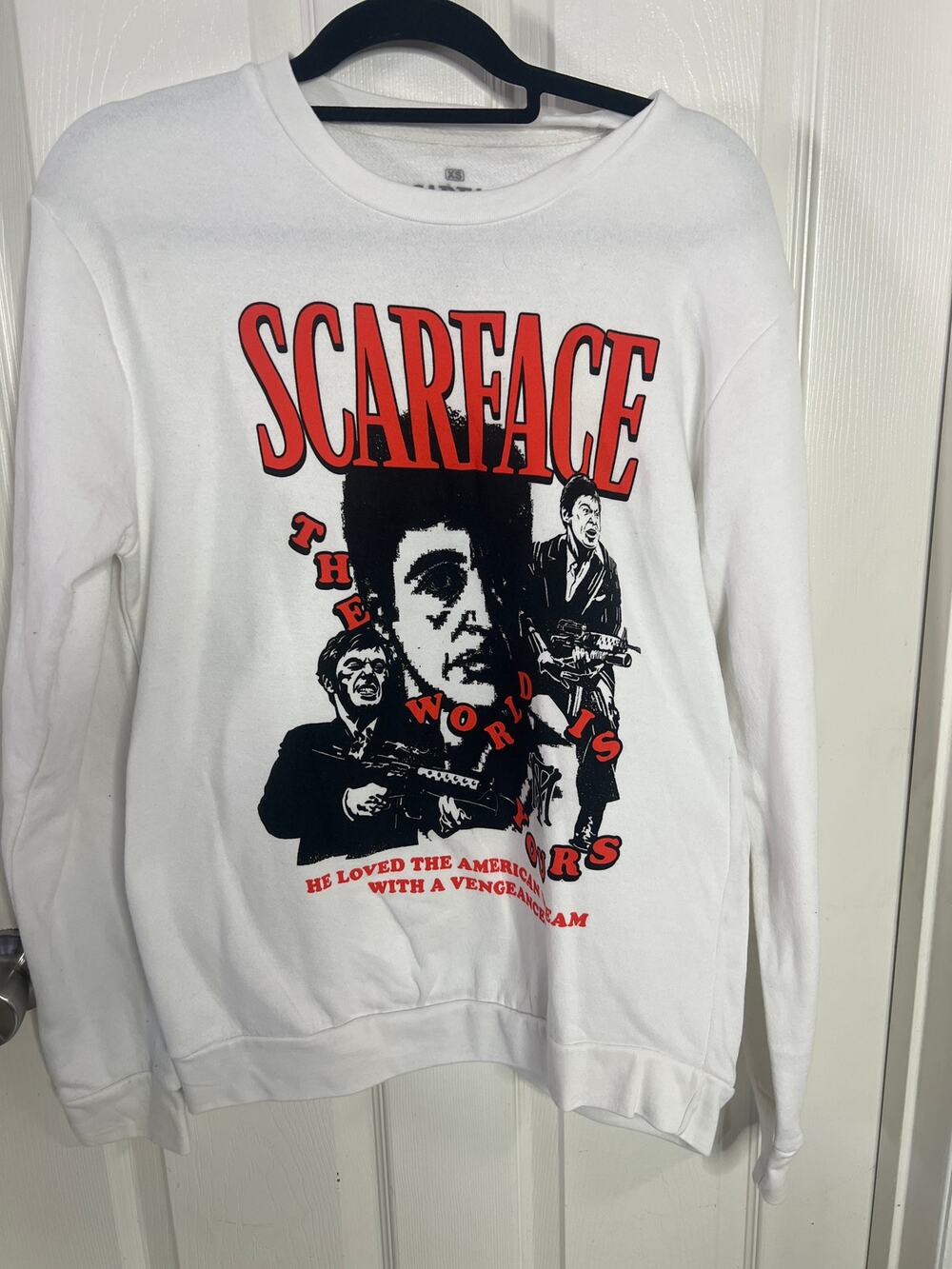 Scarface sweater size XS pre owned  white, black and orange